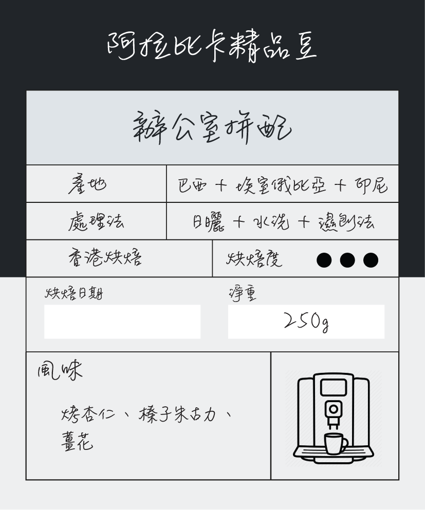 意式豆 | 辦公室拼配 | 牛奶可可風味 | 深烘焙 | 咖啡豆 | 250g