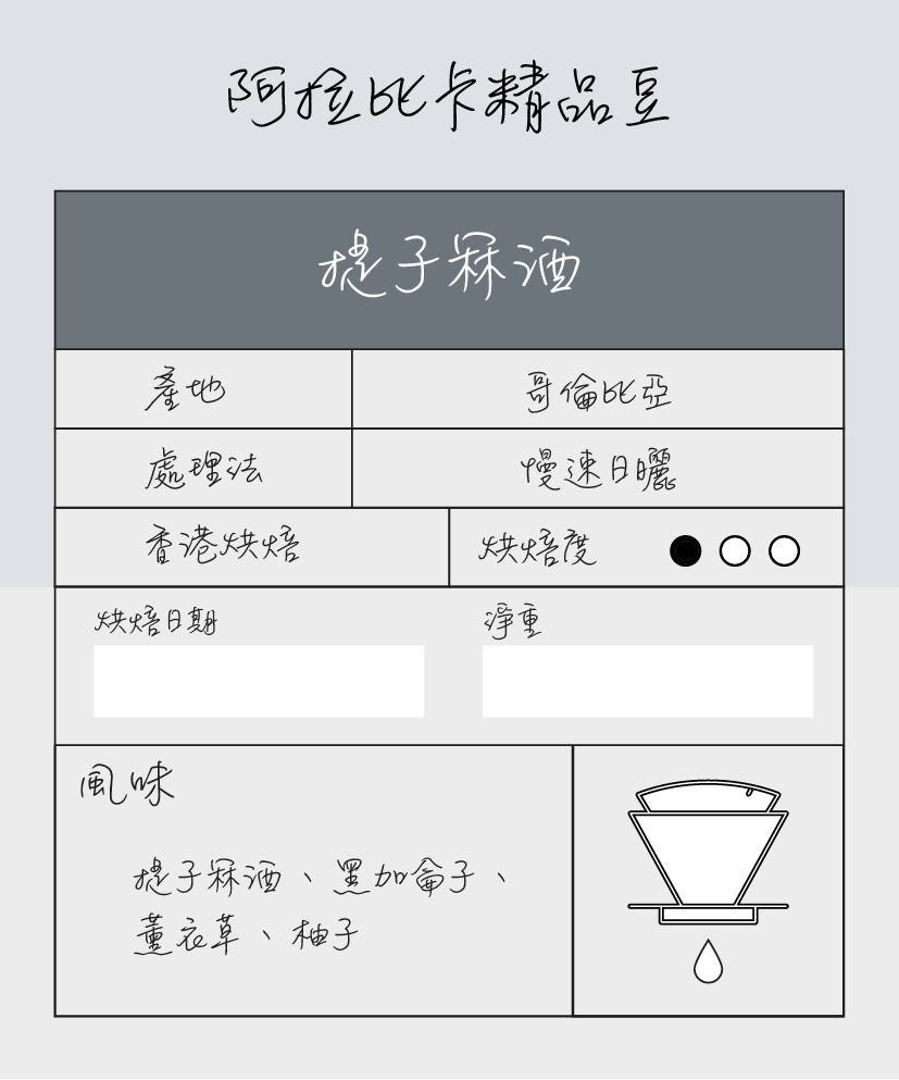 單品手沖豆 | 哥倫比亞 |提子冧酒 | 濃郁果香 | 淺烘焙 | 咖啡豆 | 100g 或 200g