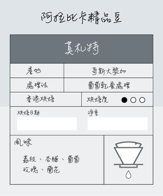 單品手沖豆 ｜ 哥斯大黎加 ｜ 音樂家系列 ｜ 莫札特 ｜ 淺烘焙 ｜ 咖啡豆 ｜ 100g 或 200g