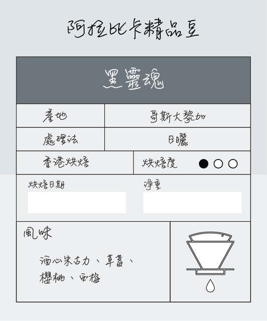 單品手沖豆 ｜ 哥斯大黎加 ｜ 拉斯拉哈斯莊園 ｜ 黑靈魂 ｜ 淺烘焙 ｜ 咖啡豆 ｜ 100g 或 200g